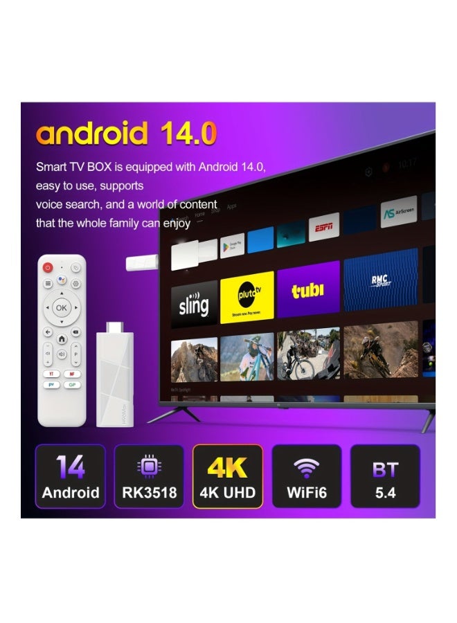 H96 Max Android 14.0 TV Stick ATV, 2GB + 16GB RK3518 Mini Smart TV Box Streaming Media Player with Quad-Core WiFi6 & 2.4G/5G & Wireless 5.4, 4K@60fps Streaming, HDTV Output,Voice Control Smart Home Player - Image 4