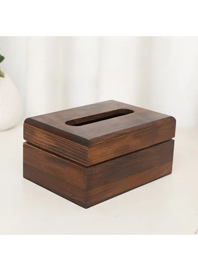 Wooden Tissue Box With Lid Dark Brown Grain Decorative Storage For Kitchen Living Room - Image 4