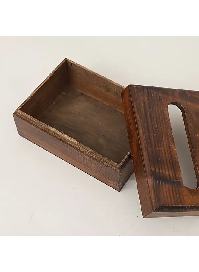 Wooden Tissue Box With Lid Dark Brown Grain Decorative Storage For Kitchen Living Room - Image 5