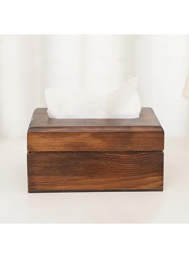 Wooden Tissue Box With Lid Dark Brown Grain Decorative Storage For Kitchen Living Room - Image 2