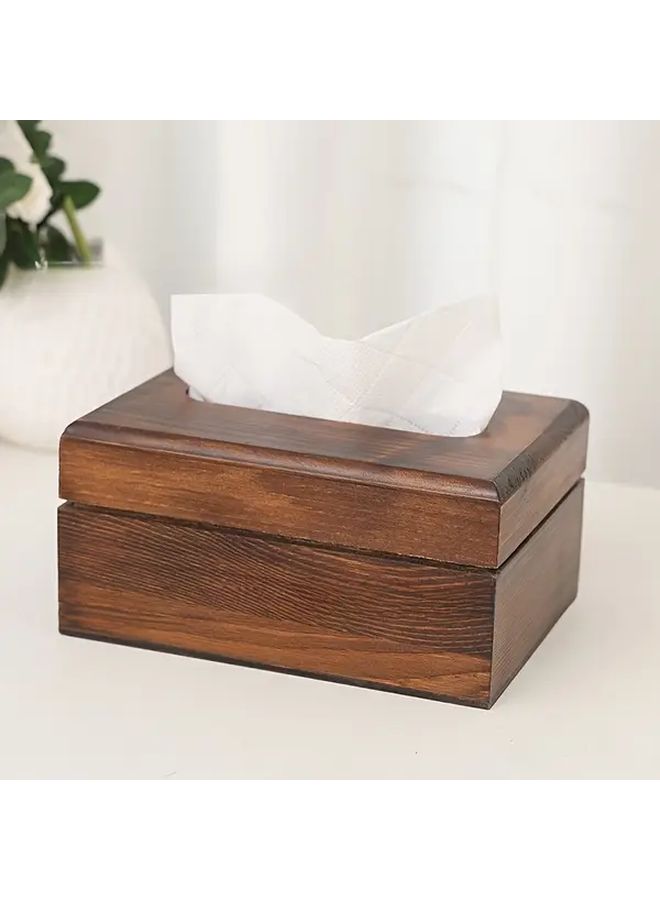 Wooden Tissue Box With Lid Dark Brown Grain Decorative Storage For Kitchen Living Room - Image 1