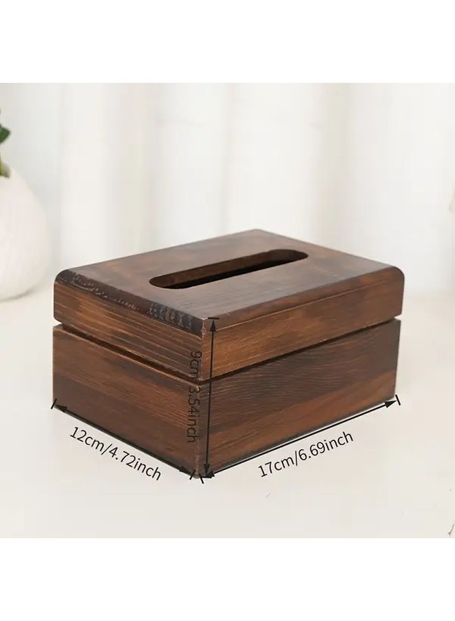 Wooden Tissue Box With Lid Dark Brown Grain Decorative Storage For Kitchen Living Room - Image 3