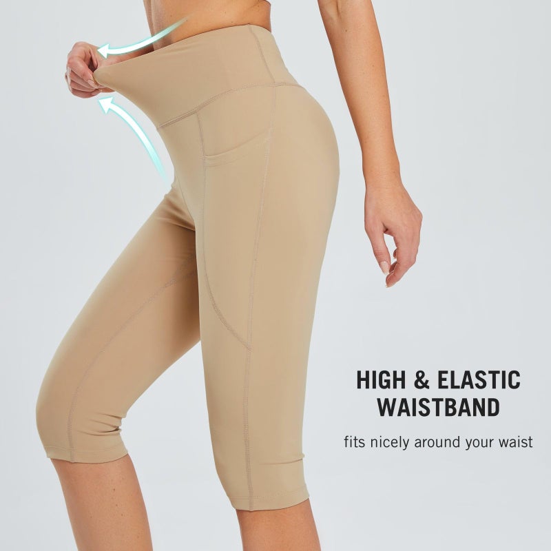 baleaf Capri Leggings for Women High Waisted Capri Pants with Pockets Knee Length Yoga Workout Casual Exercise Navy Blue M - Image 3