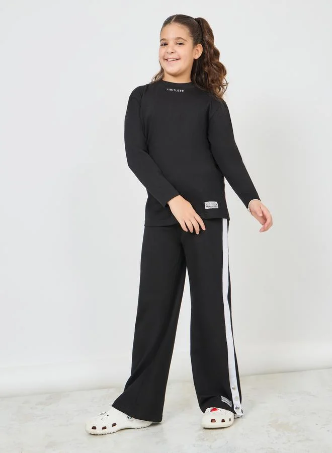 Styli Minimal Print Top & Side Striped Joggers Set