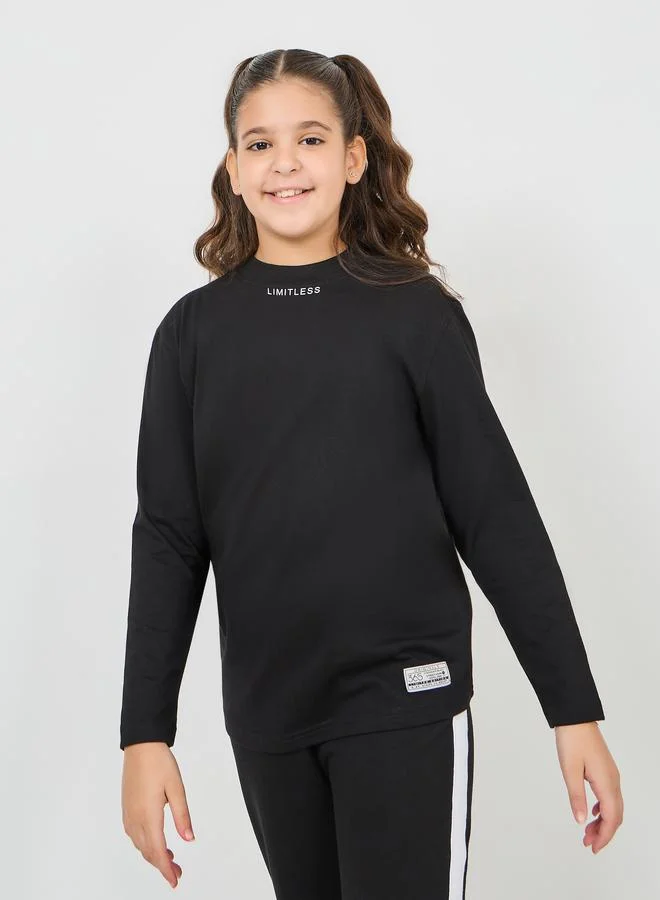 Styli Minimal Print Top & Side Striped Joggers Set