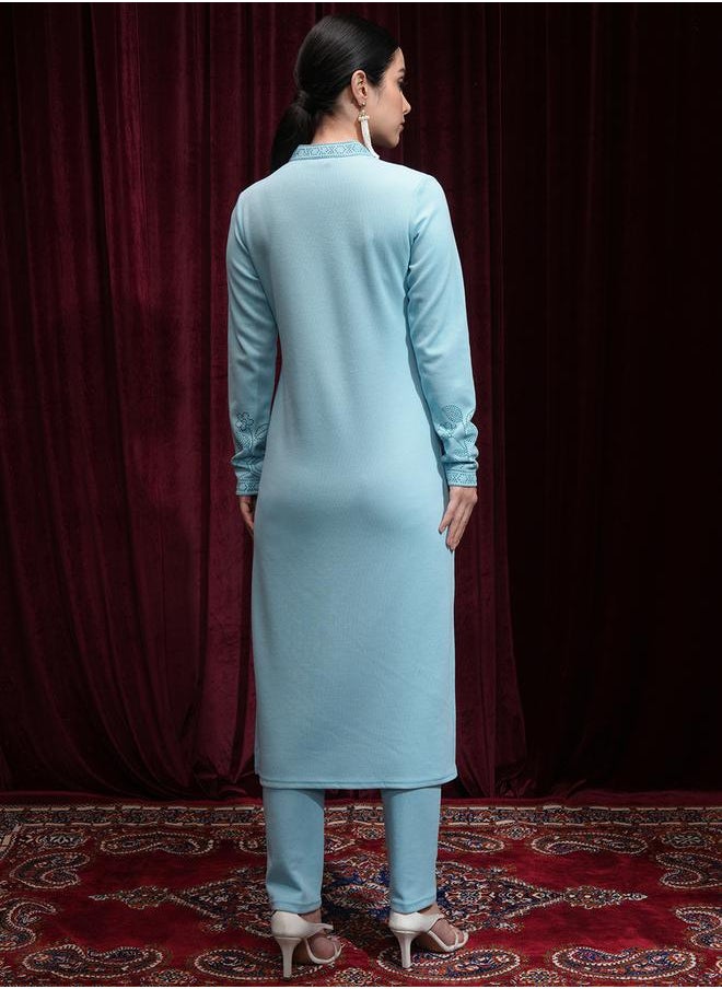 Vishudh Women Blue Floral Kurta and Trouser Set by Styli  - Image 3