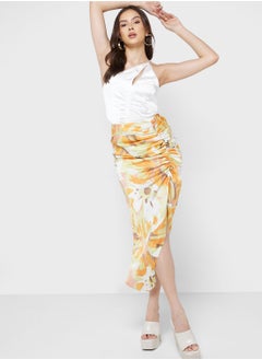 High Waist Printed Ruched Skirt