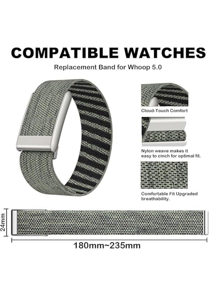 اووكاي سوار بديل من النايلون المرن لجهاز Whoop 5.0 لتتبع اللياقة البدنية، للرجال والنساء، قابل للتعديل، قابل للتهوية، مريح وسهل الاستخدام (رمادي/أخضر). - Image 2