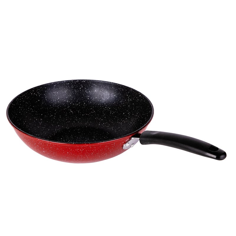 Bister Non-Stick Wok Pan with Two Side Handles, 32 cm, Black and Red, Stainless Steel Base for Stovetop Cooking - Image 4