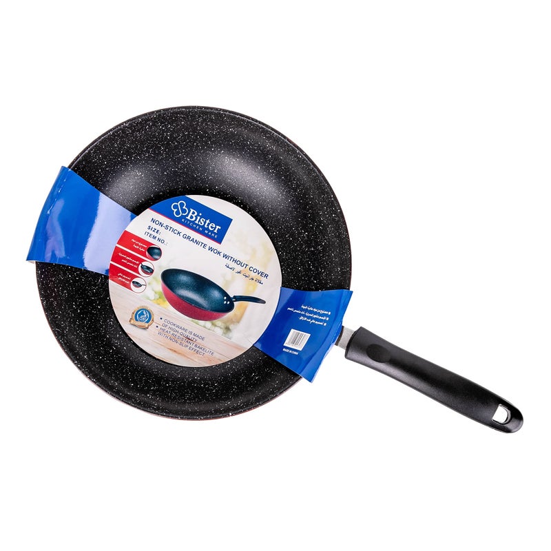 Bister Non-Stick Wok Pan with Two Side Handles, 32 cm, Black and Red, Stainless Steel Base for Stovetop Cooking - Image 3