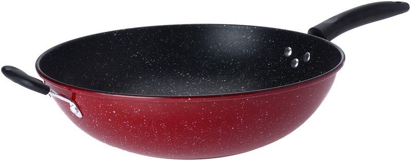 Bister Non-Stick Wok Pan with Two Side Handles, 32 cm, Black and Red, Stainless Steel Base for Stovetop Cooking - Image 4
