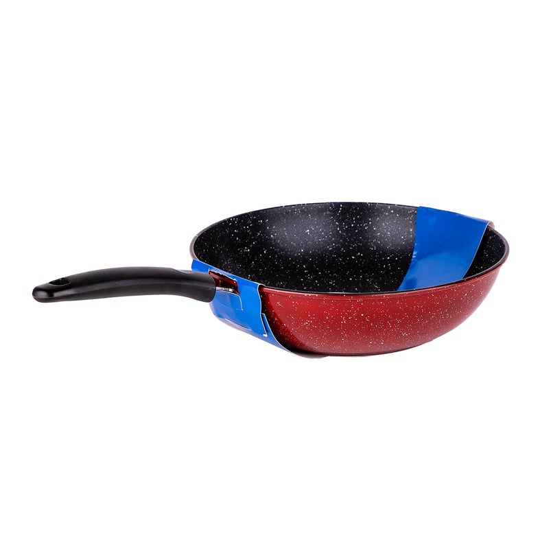 Bister Non-Stick Wok Pan with Two Side Handles, 32 cm, Black and Red, Stainless Steel Base for Stovetop Cooking - Image 2
