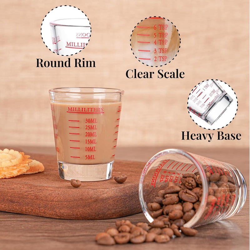 BCnmviku Shot Glasses Measuring cup Espresso Shot Glass Liquid Heavy Wine 2 Pack 26-Incremental Measurement 1oz, 6 Tsp, 2 Tbs, 30ml (2 pack-red) - Image 5