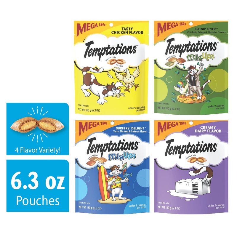 Temptations Classics and MixUps Crunchy and Soft Cat Treats Variety Pack, 6.3 oz. Pouches (Pack of 4) - Image 2