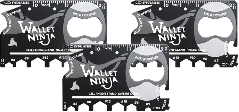 Wallet Ninja Multitool Card 18 in 1 Credit Card Size MultiTool for Quick Repairs EDC Survival Gear Bottle Opener Camping Cool Gadget and Stocking Stuffer Black 3 - Image 2