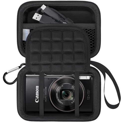 Lacdo Camera Carrying Case for Canon PowerShot ELPH 360/200/185/180/190/350, Sony Cyber-Shot DSC-W830/WX350/WX500/W810/W800 Digital Camera, Hard EVA Protective Camera Storage Trave Bag, Black+Black - Image 1