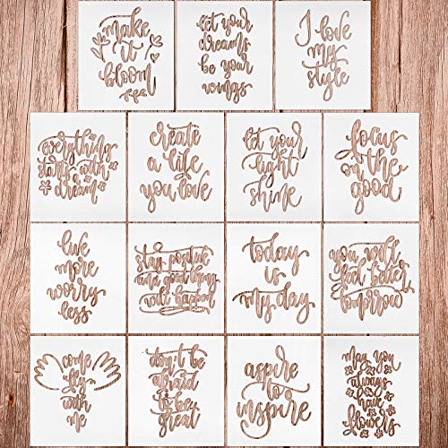 Zonon 15 Pieces Inspirational Quote Stencils Kit - Reusable Template for Painting Wood Wall Home Decoration - Image 1