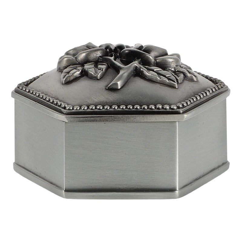 Hexagon Metal Jewelry Box Vintage Rose Embossed Lid Small Trinket Organizer for Rings and Accessories - Image 2