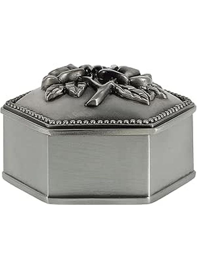 Hexagon Metal Jewelry Box Vintage Rose Embossed Lid Small Trinket Organizer for Rings and Accessories - Image 1