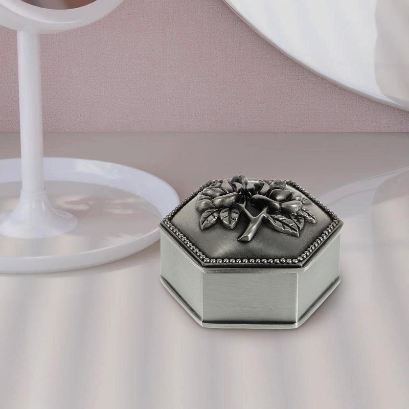Hexagon Metal Jewelry Box Vintage Rose Embossed Lid Small Trinket Organizer for Rings and Accessories - Image 5