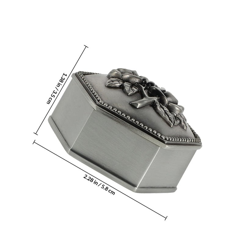 Hexagon Metal Jewelry Box Vintage Rose Embossed Lid Small Trinket Organizer for Rings and Accessories - Image 3
