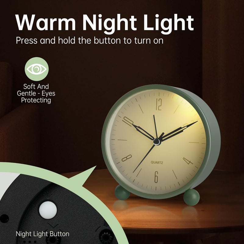 IDEA CHASERS Plastic Analog Alarm Clock 4 Inch Super Silent Non Ticking Small Clock with Night Light Battery Operated Simply Design for Bedroon Bedside Desk - Image 4
