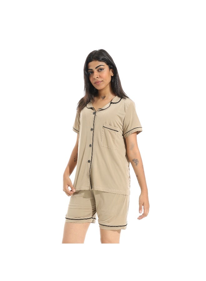 سيزار بيجامة حريمي قطعتين بزراير وشورت - Image 4