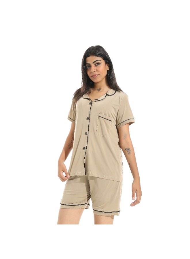 سيزار بيجامة حريمي قطعتين بزراير وشورت - Image 1