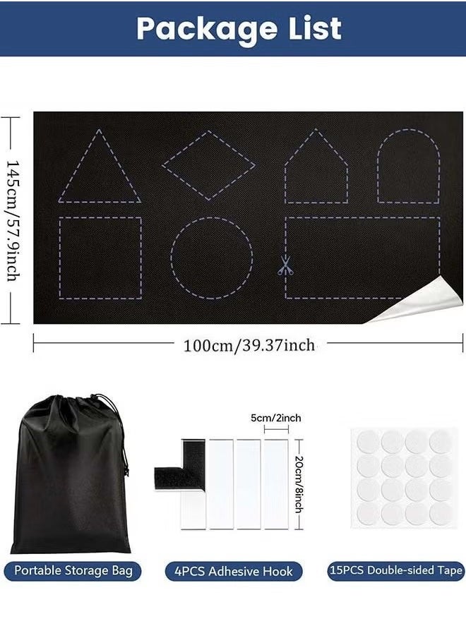YIM-VIBEHAUS - Blackout Curtains for Bedroom 145 x 100 cm Blackout Blind 420D Fabric Black Out Curtain with Self Adhesive Tape &  Velcro Easy Stick On Window Blackout Solution for Home Office Nursery Bedroom Car - Image 1