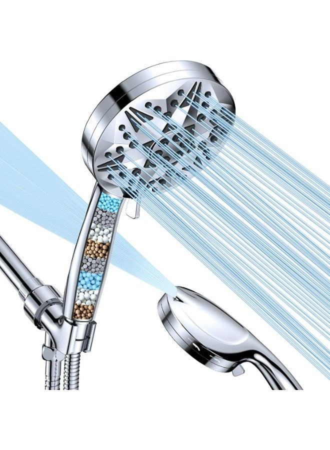 رأس دش عالي الضغط مع رأس دش محمول باليد، 10 أوضاع رش مع خرطوم من الفولاذ المقاوم للصدأ مقاس 59 بوصة وحامل دش غير مثقوب، سهل التركيب، فلتر متضمن، نفث طاقة للتنظيف - Image 1