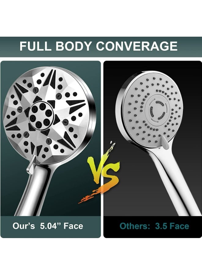 رأس دش عالي الضغط مع رأس دش محمول باليد، 10 أوضاع رش مع خرطوم من الفولاذ المقاوم للصدأ مقاس 59 بوصة وحامل دش غير مثقوب، سهل التركيب، فلتر متضمن، نفث طاقة للتنظيف - Image 5