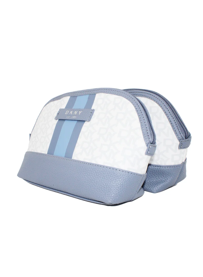 دكني حقيبة مستحضرات التجميل DKNY Signature Stripe 2.0 Dome، حقيبة مكياج للسفر صغيرة، حقيبة تخزين صغيرة خفيفة الوزن لمستحضرات التجميل، حقيبة مكياج صغيرة، حقيبة أدوات الزينة للسفر