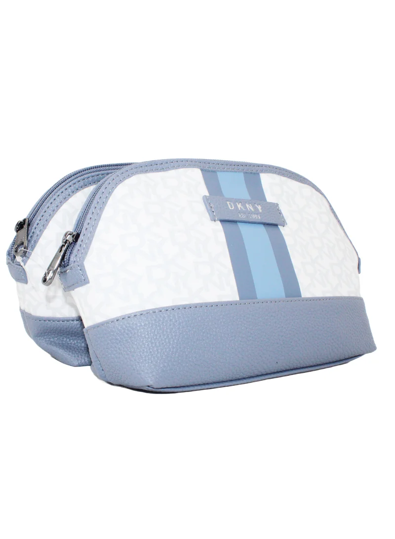 دكني حقيبة مستحضرات التجميل DKNY Signature Stripe 2.0 Dome، حقيبة مكياج للسفر صغيرة، حقيبة تخزين صغيرة خفيفة الوزن لمستحضرات التجميل، حقيبة مكياج صغيرة، حقيبة أدوات الزينة للسفر