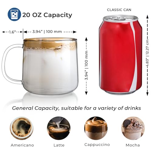 Aquach 20 oz Large Glass Coffee Mugs with Handle Set of 2 - Clear Glass Cups for Latte, Cappuccino, and Tea - Image 4