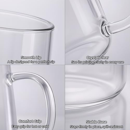 Aquach 20 oz Large Glass Coffee Mugs with Handle Set of 2 - Clear Glass Cups for Latte, Cappuccino, and Tea - Image 5