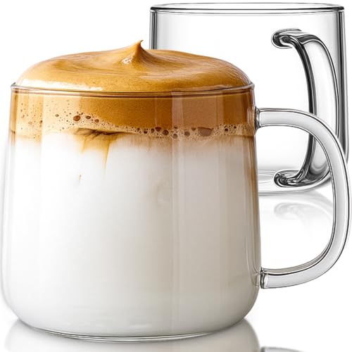 Aquach 20 oz Large Glass Coffee Mugs with Handle Set of 2 - Clear Glass Cups for Latte, Cappuccino, and Tea - Image 1