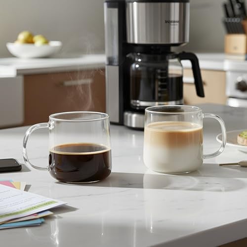 Aquach 20 oz Large Glass Coffee Mugs with Handle Set of 2 - Clear Glass Cups for Latte, Cappuccino, and Tea - Image 2