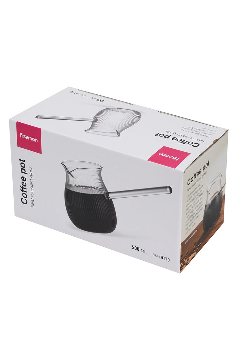 Fissman Glass Turkish Coffee Pot 500mL,  High-Heat Resistant Glass Teapot,  Milk Warmer,  Sauce Maker,  Ibrik Cezve Briki,  Perfect Pouring Spout Stovetop Coffee, Turkish Coffee, Tea/Milk Warmer Pot - Image 4