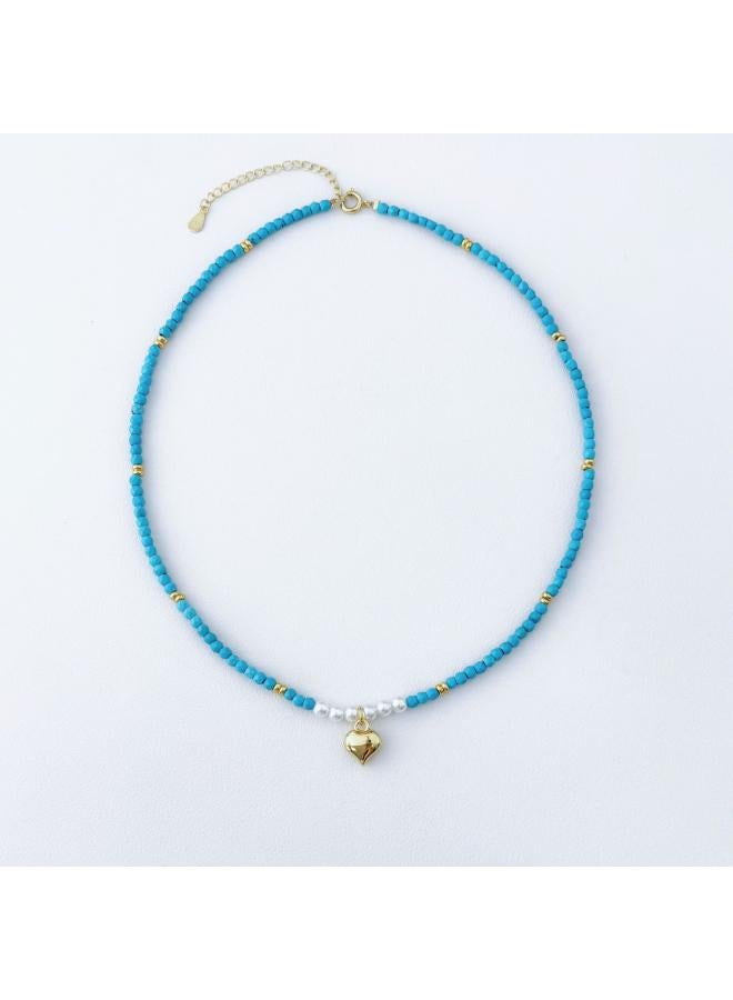 [blooming Apricot Blossom] New Chinese-style Blue Turquoise Shijia Pearl Necklace National Style Beaded Clavicle Chain