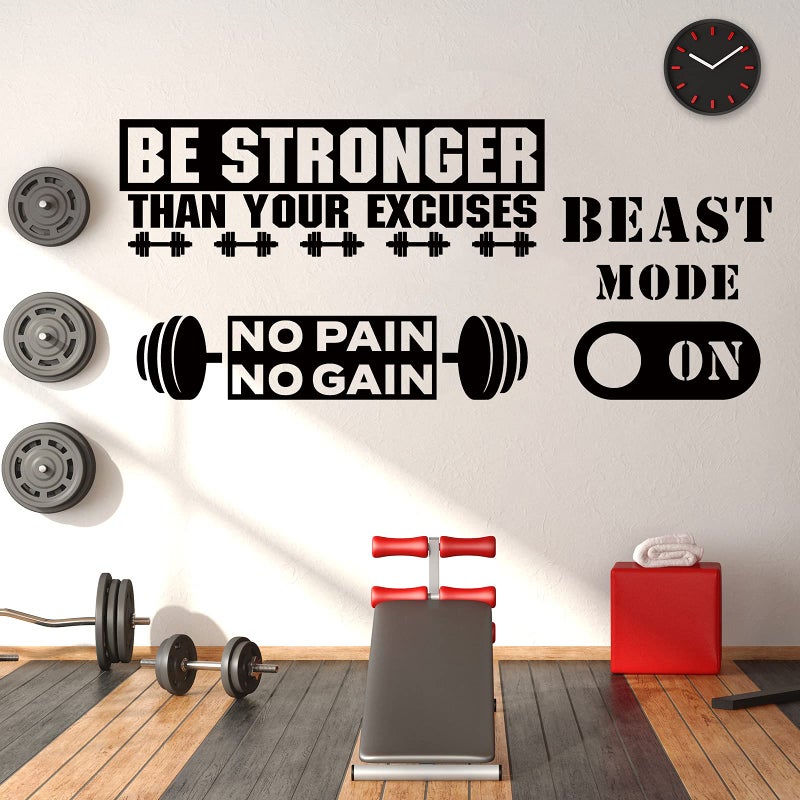 Zonon Zonon 3 Pieces Gym Wall Decal Be Stronger Than Your Excuses No Pain No Gain Beast Mode Inspirational Quotes Vinyl Wall Art Fitness Exercise Wall Sticker for Gym Office Home Decor  - Image 1