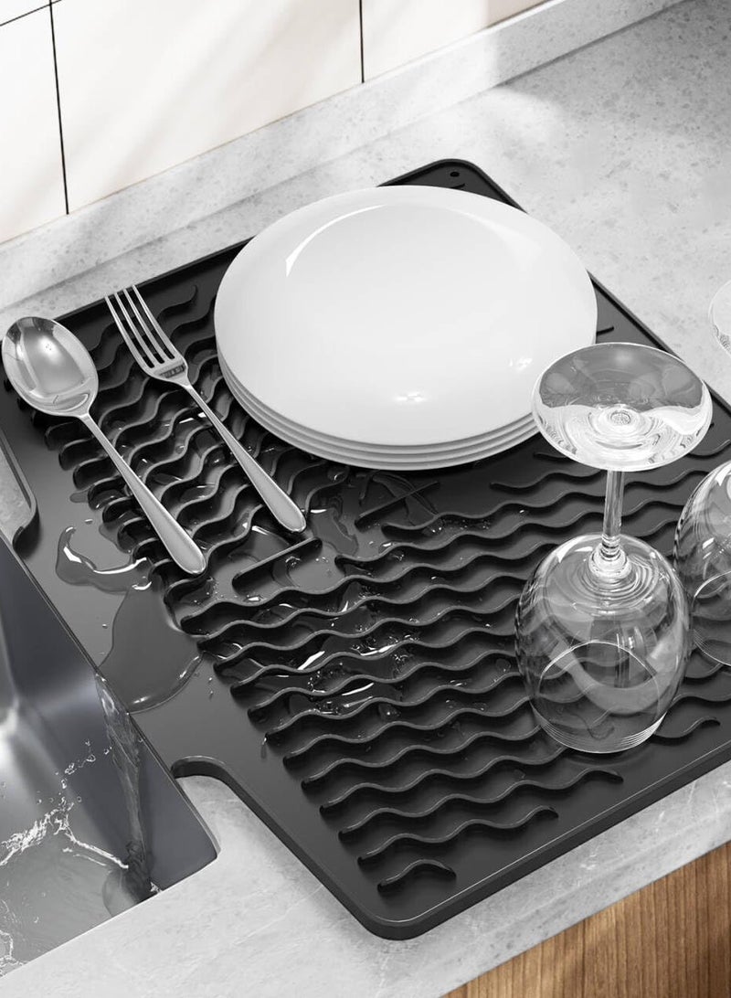 Silicone Dish Drying Mat with Drain Lip, 40*33cm Silicone Dish Drying Mat for Kitchen Counter, Sink Drying Mat with Drainage Slope, Quick Dry & Self-draining Dish Drainer Mat Dish Drain Board  - Image 1