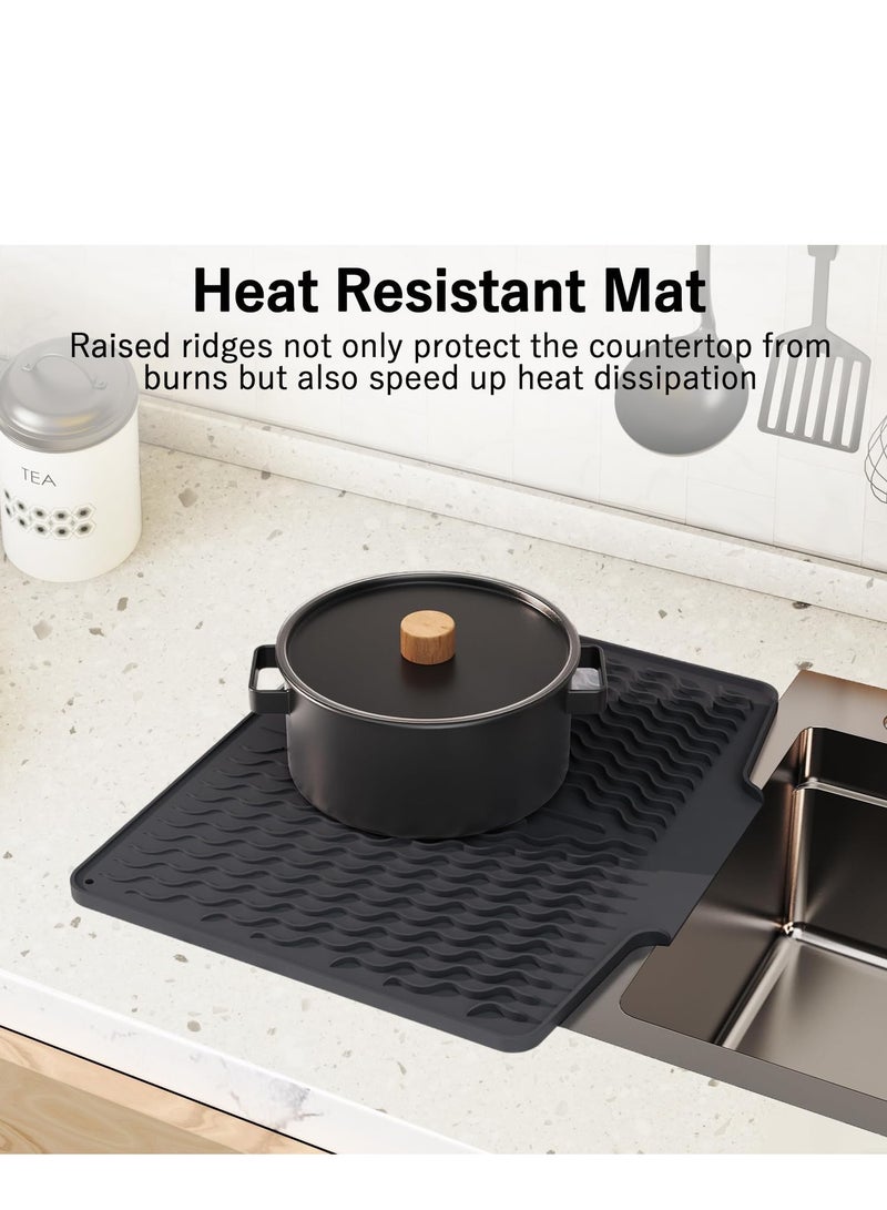 Silicone Dish Drying Mat with Drain Lip, 40*33cm Silicone Dish Drying Mat for Kitchen Counter, Sink Drying Mat with Drainage Slope, Quick Dry & Self-draining Dish Drainer Mat Dish Drain Board  - Image 2