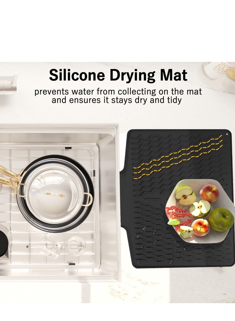 Silicone Dish Drying Mat with Drain Lip, 40*33cm Silicone Dish Drying Mat for Kitchen Counter, Sink Drying Mat with Drainage Slope, Quick Dry & Self-draining Dish Drainer Mat Dish Drain Board  - Image 4