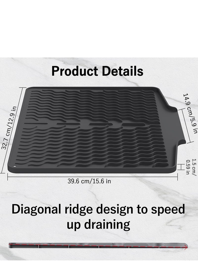 Silicone Dish Drying Mat with Drain Lip, 40*33cm Silicone Dish Drying Mat for Kitchen Counter, Sink Drying Mat with Drainage Slope, Quick Dry & Self-draining Dish Drainer Mat Dish Drain Board  - Image 3