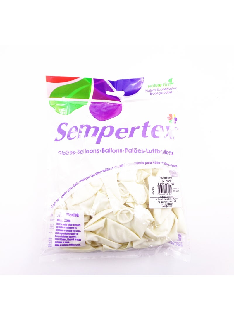 Sempertex New Pearl Satin White Latex Party Balloons Pack 50, Multicoloured - Image 2