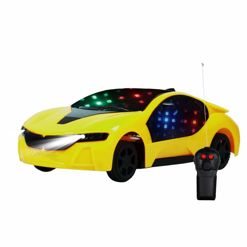 KIVANO Remote Control Two Way Racing Car | Backward and Forward Direction | 3D LED Lights | Assorted Colour | Battery Operated | Ages 3+ | Kids Best Gift - Yellow - Image 1