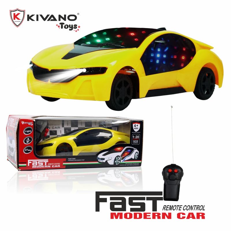 KIVANO Remote Control Two Way Racing Car | Backward and Forward Direction | 3D LED Lights | Assorted Colour | Battery Operated | Ages 3+ | Kids Best Gift - Yellow - Image 2