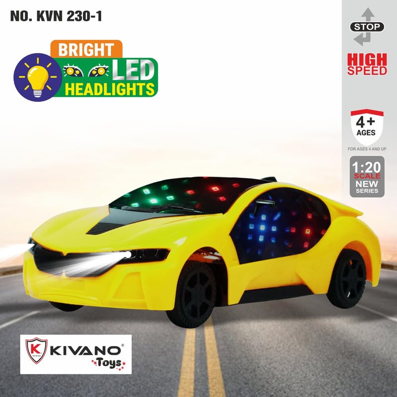 KIVANO Remote Control Two Way Racing Car | Backward and Forward Direction | 3D LED Lights | Assorted Colour | Battery Operated | Ages 3+ | Kids Best Gift - Yellow - Image 4