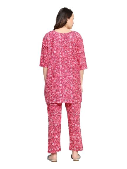 KBNBJ Cotton Printed Co Ord Set - Night Dress & Pajama Set for Women (XX-Large, Red) - Image 3