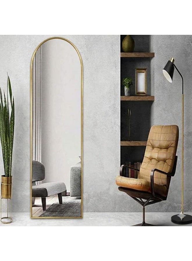 Anti Shock Breakable frame Full length Mirror 150cm x46cm with metal stand and can be hanged on the wall Premium Curved Standing, with 1.6 cm Thick Aluminium Frame and Fixed Back Panel, Decorative Mirror for Living Room, Sleep, Dressing(GOLD - Image 2